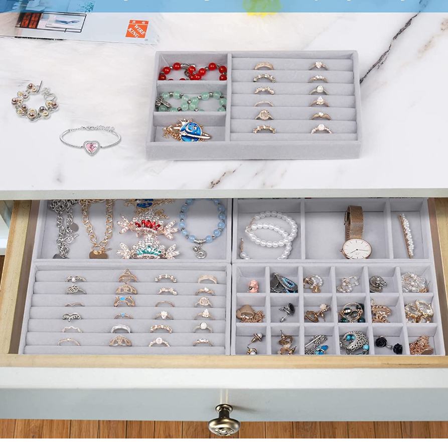 Porta Joia de veludo kit 4 peças ou unitário | jóias anel brincos bandeja organizador e armazenamento gavetas vitrine