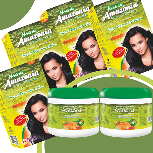 Hene Amazonia em Po Preto 200gr + Creme Ativador - KIT C/4un Henê + 2 ...