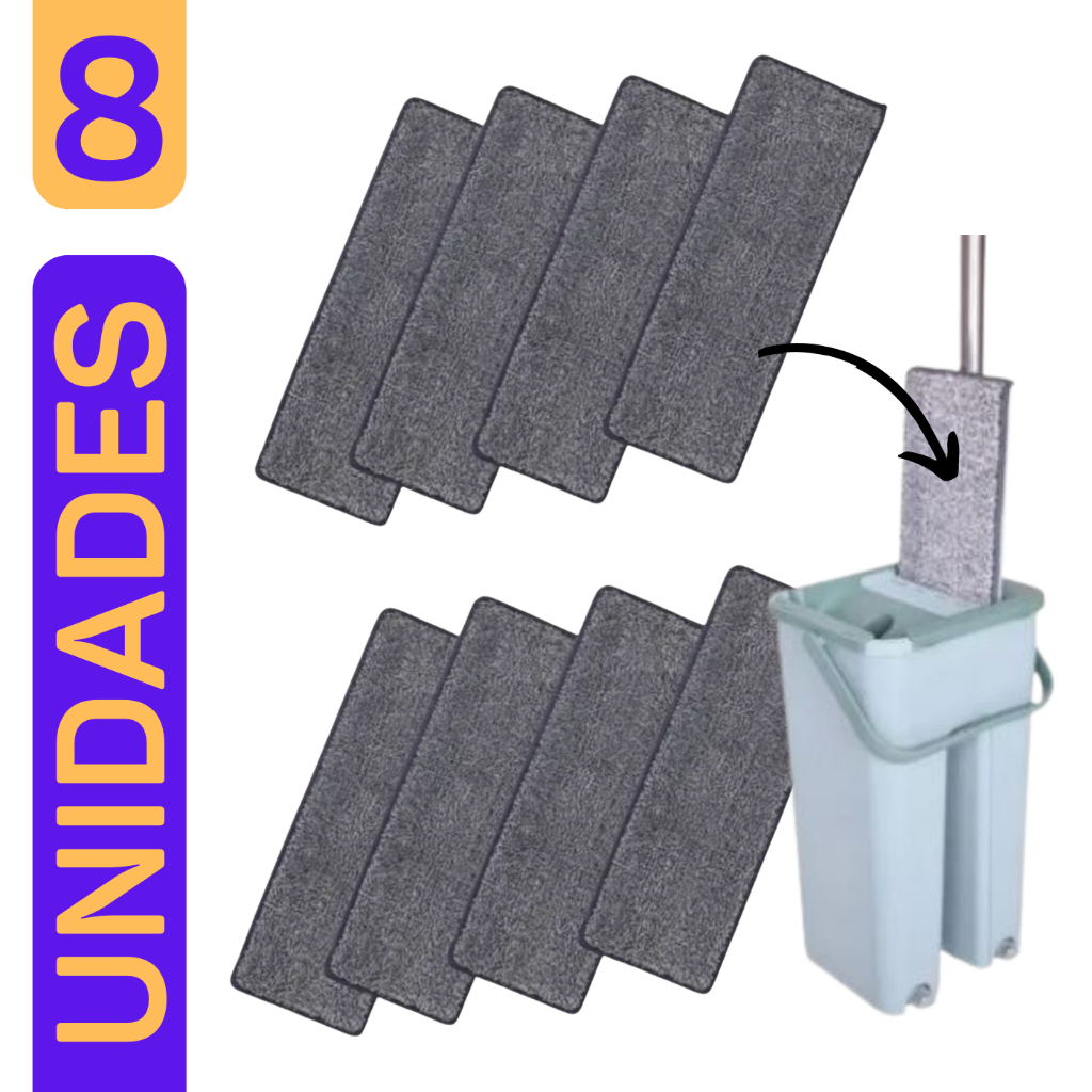 Kit 8 Refil Para Flat Mop Esfregão Lava E Seca
