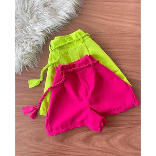short alfaiataria feminino com cordão tendência