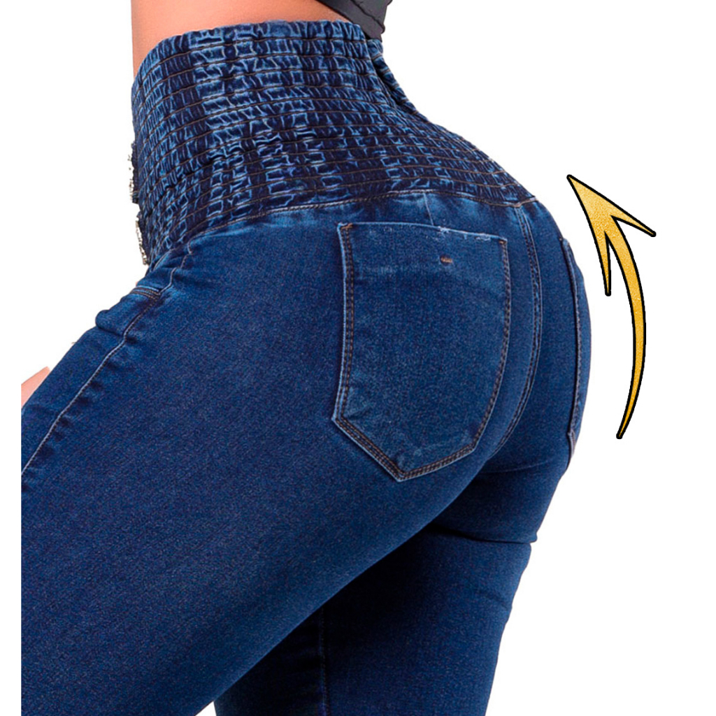 Calça Jeans Feminina Cintura Alta Com Lycra Algodão Poliéster