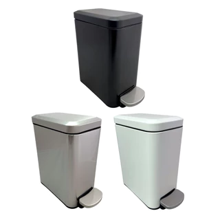 Lixeira Retangular Slim 6 Litros com Pedal Inox Branco Preto Cozinha Banheiro Apartamento Globalmix