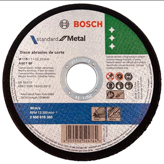KIT 05 UN Disco corte aço e Inox 4.1/2” x 1,0mm 7/8” Bosch