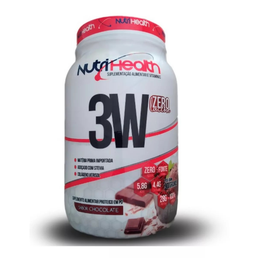 Whey 3W ZERO LACTOSE Nutri Health Pote 900g ZERO AÇUCAR