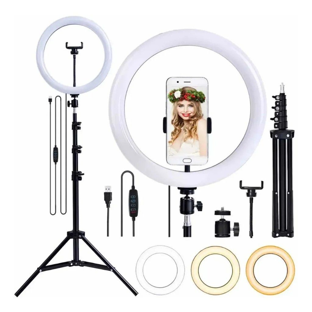 Ring Light Iluminador Anel Luz 30cm 12 Polegadas Tripé 2,1m