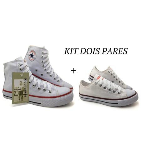 Kit 1 Tênis Tradicional Cano Baixo Branco + 1 Bota All Star Branco