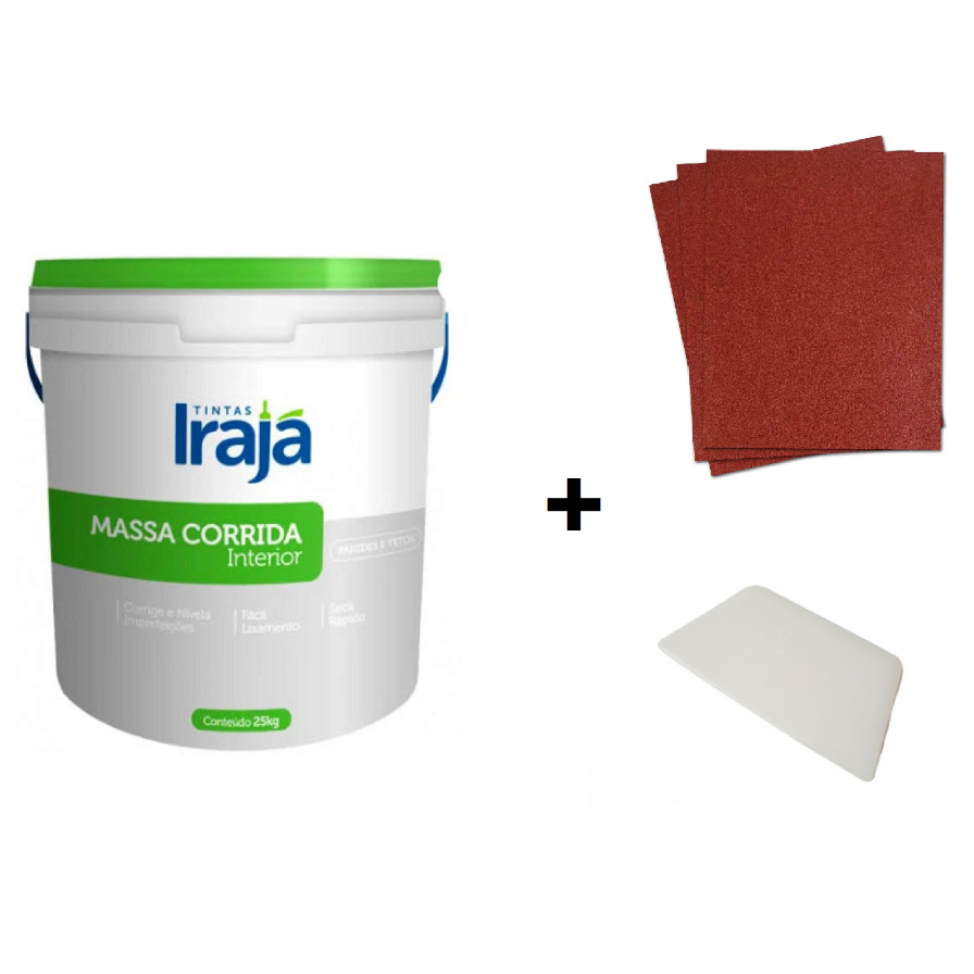 Kit Massa corrida PVA Irajá 1,35kg + Aplicador e Lixa