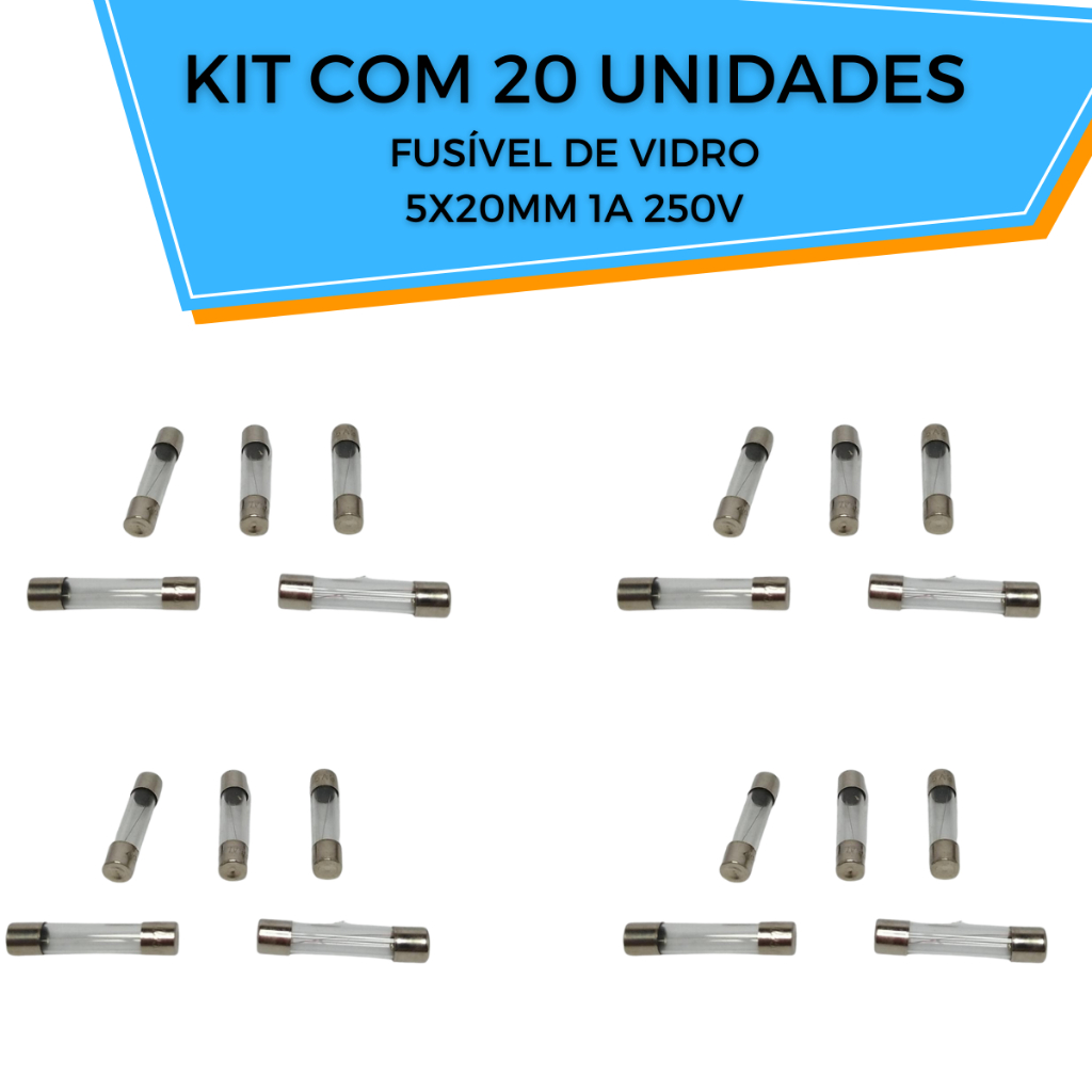 Fusível De Vidro 1A 5x20mm 250v Rapido Para segurança em Nobreak Filtro de Linha Estabilizador eletrodomestico 20 peças