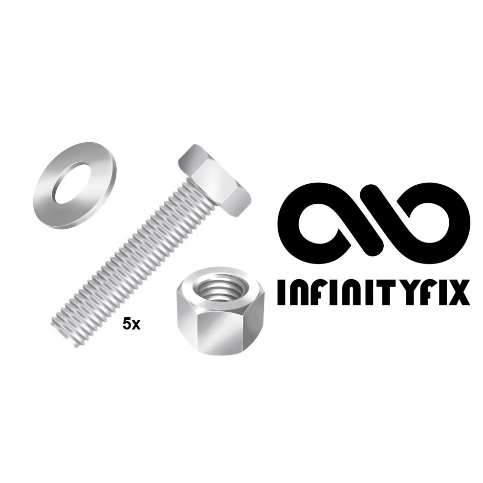 Kit 5 Parafusos Sextavados M5 5mm com Arruela e Porca - Chave 8 - 10mm 20mm 25mm 30mm 40mm 60mm