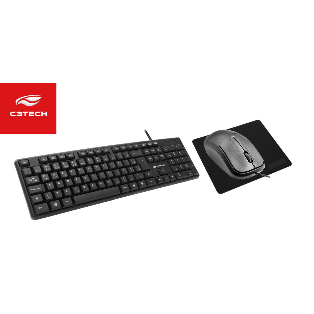 Kit Teclado e Mouse USB Linha Office Basico Preto Com Fio