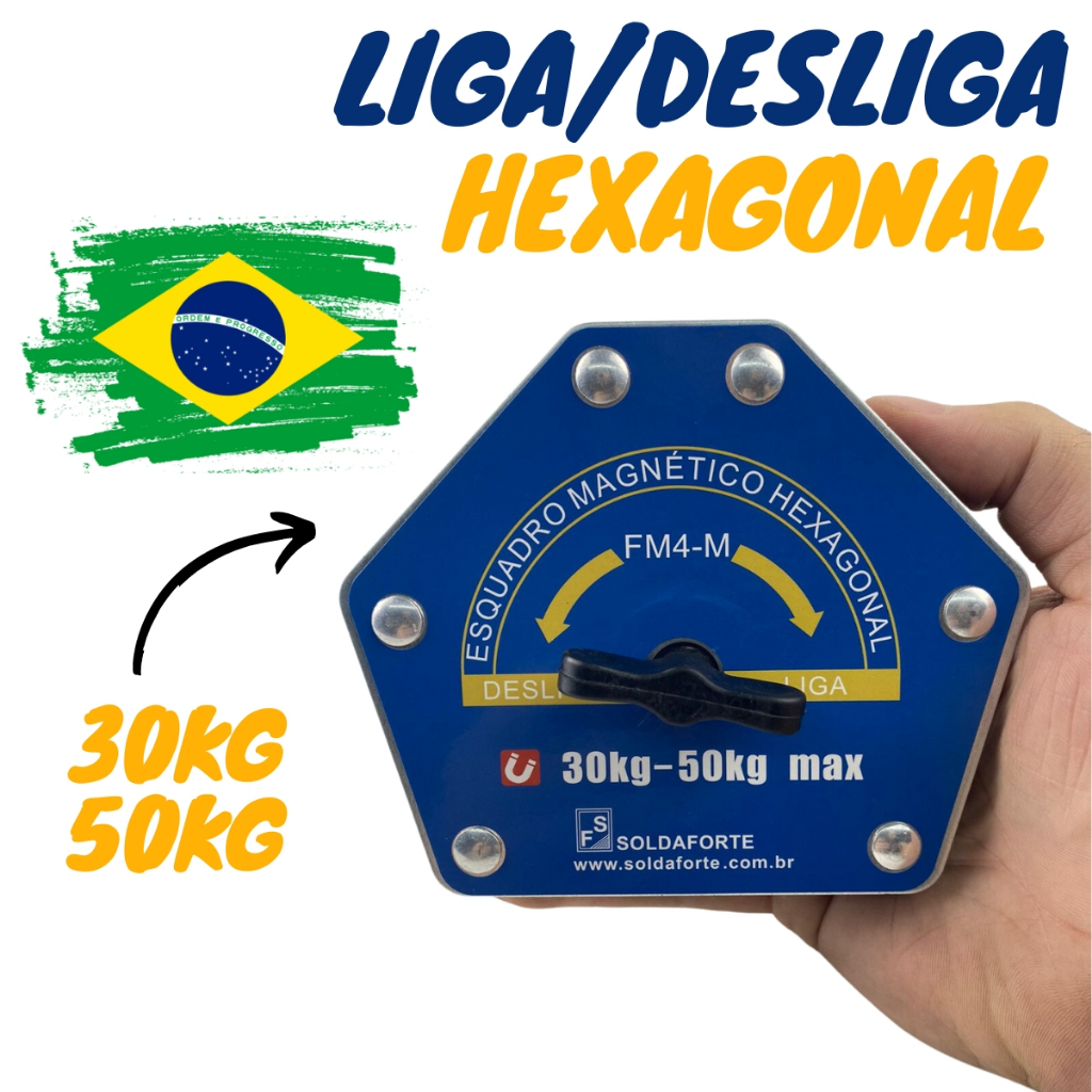 Esquadro Magnético Hexagonal Liga/Desliga 30-50kg - Soldaforte