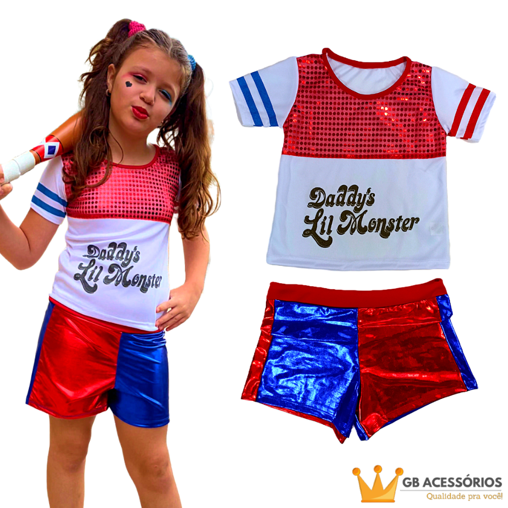 Vestido Infantil Arlequina Cosplay Tam 8 Envio Imediato