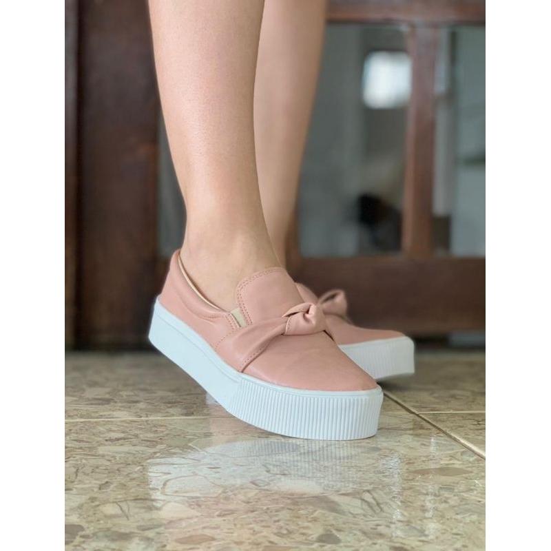 TÊNIS SLIP ON PLATAFORMA FEMININO LAÇO COURO SINTÉTICO PROMOÇÃO