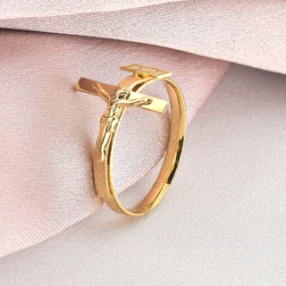 Anel feminino folheado de ouro 18k inri Cristo preço justo e excelente qualidade