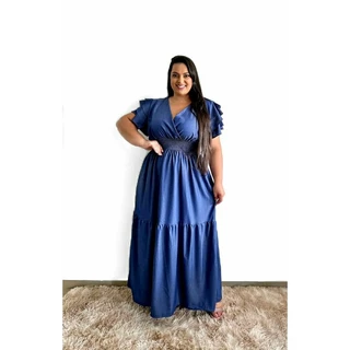 Vestido Plus Size Jeans Mescla