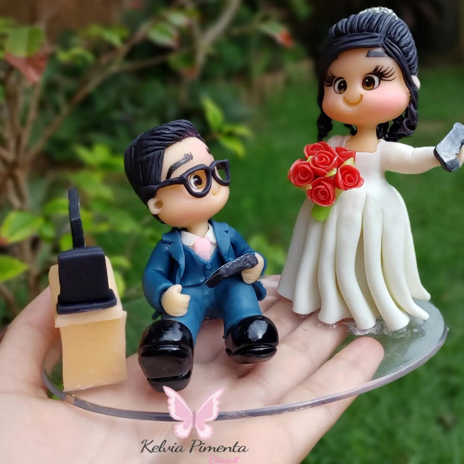 Noivinhos para Topo de Bolo com Moto 9cm para Casamento