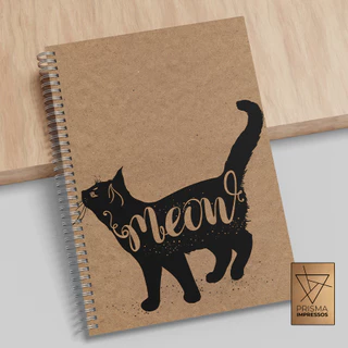 Caderno Universitário Escolar A4/A5/A6 Capa Kraft - 80, 100 ou 200 folhas 75g - Gatinho