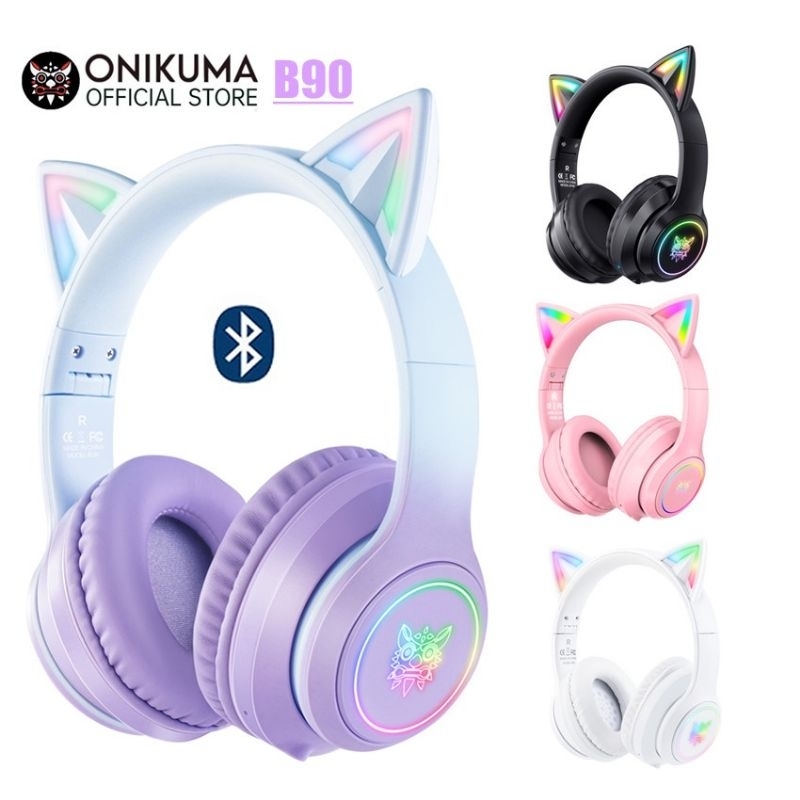 ONIKUMA B90 COM DEFEITO, SO FUNCIONA COM O FIO E OS LEDS NÃO ACENDEM Headphone Fone de ouvido Headset Gamer sem fio Bluetooth com microfone, orelhas de gato