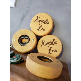 Abridor de Garrafa Redondo com Imã Personalizado Madeira Premium cerveja empresas eventos personalizavel (30 Unidades)