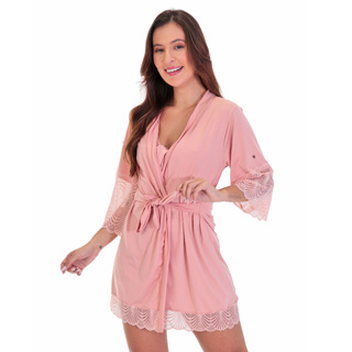 Camisola + Robe Roupão Malha Gravida Estamapdo Hobby Penhoar