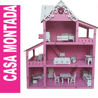 Casinha De Boneca Modelo Americana Mdf Pintada Com 30 Moveis