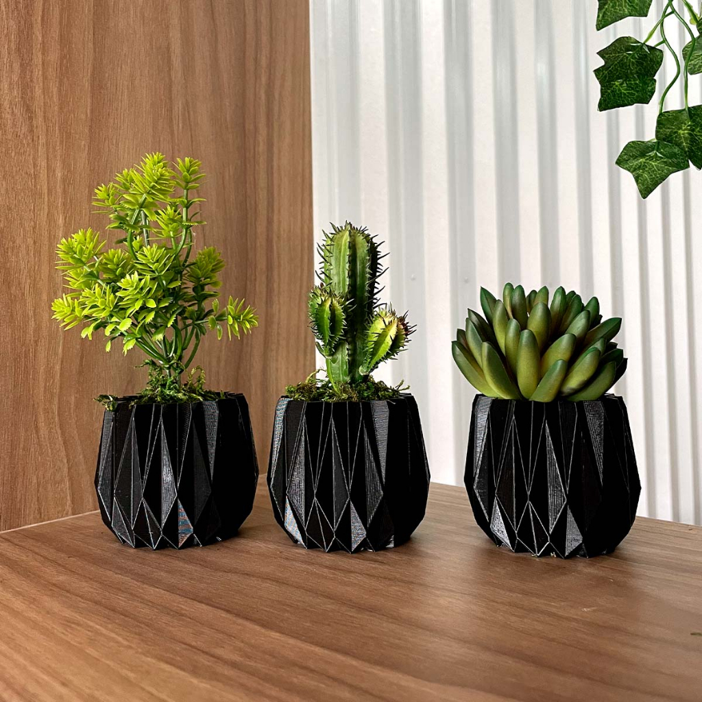 Trio de Vasos Geométricos Para Pequenas Flores Cactos Ou Suculentas