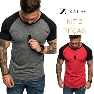 kit com 2 camisetas raglan manga curta