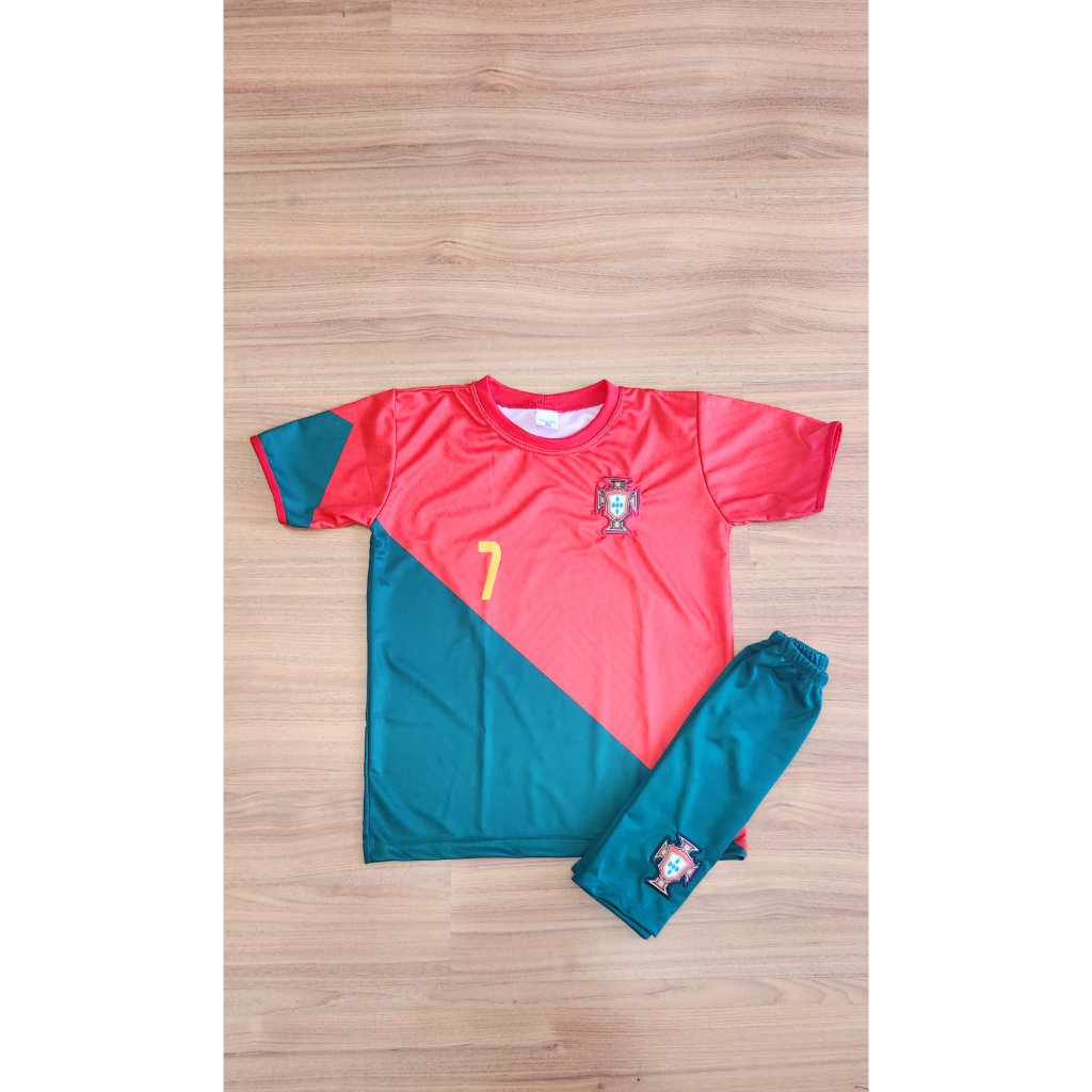 kit infantil seleção de Portugal short e camisa de futebol criança