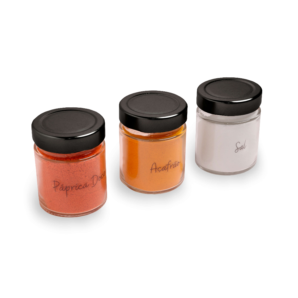 Kit 6 Porta Temperos Condimentos c/ 32 Adesivos de Temperos Porta Mantimentos Cozinha