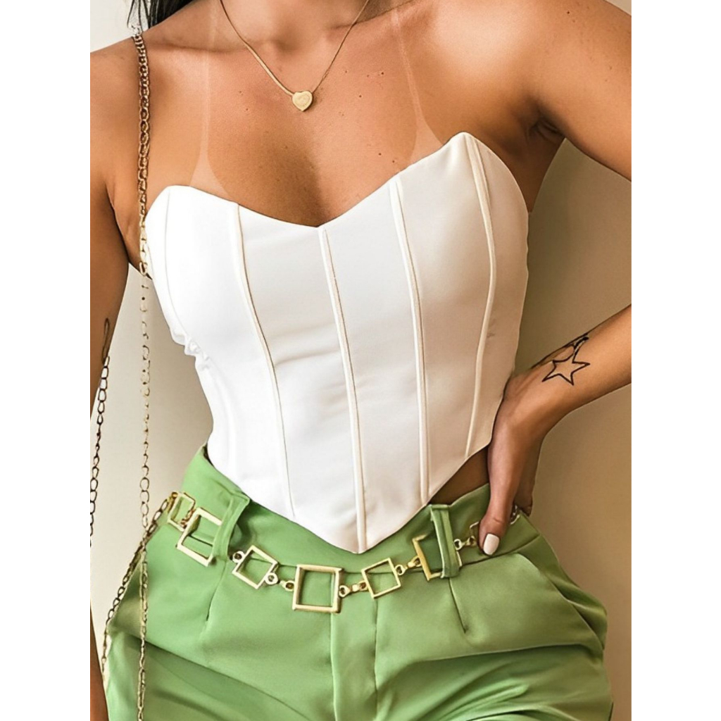 Corset tomara que caia alongado faux leather verde limao - Gringa.com