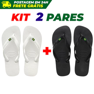 Kit 2 Pares de Chinelos Masculino Havaian Brasil Bandeirinha Postagem Rápida