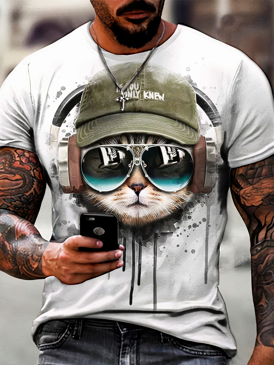 Camisa Camiseta Masculina Gato Fone Boné | Shopee Brasil