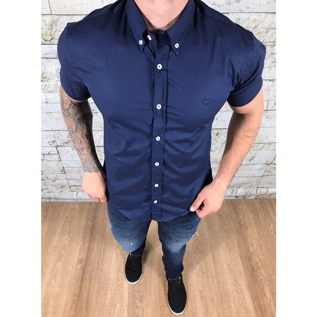 Camisa Social Custom Fit Masculina Manga Curta Lacoste Importada Várias ...