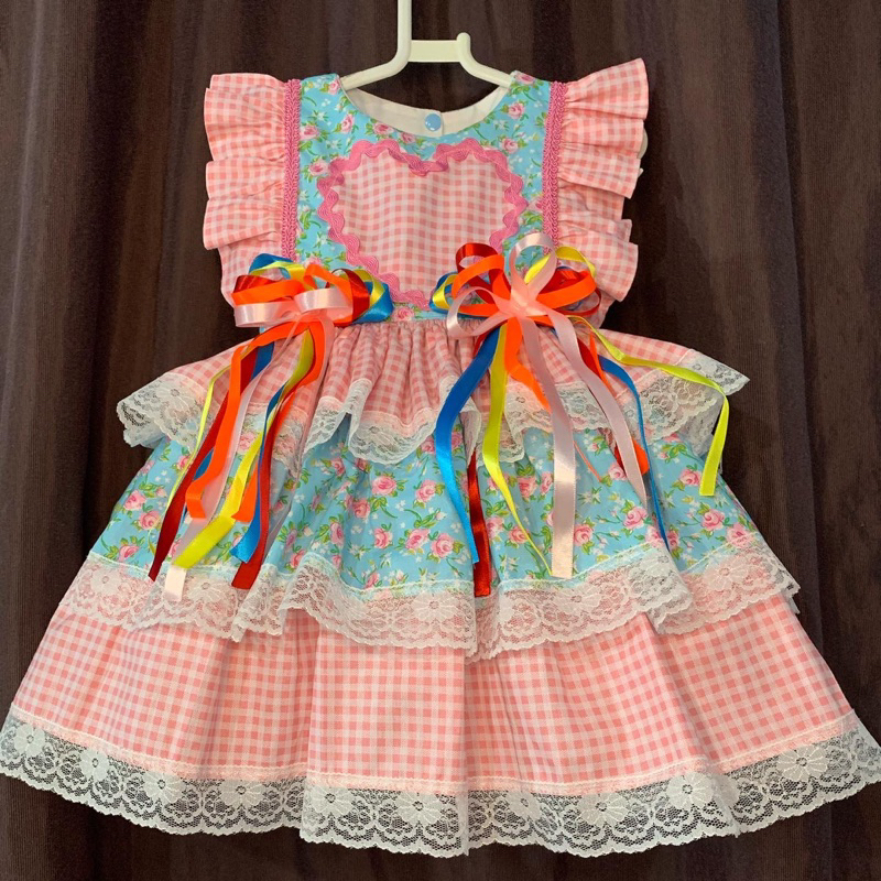 vestido de festa junina Rosa bebê / vestido de quadrilha | Shopee Brasil