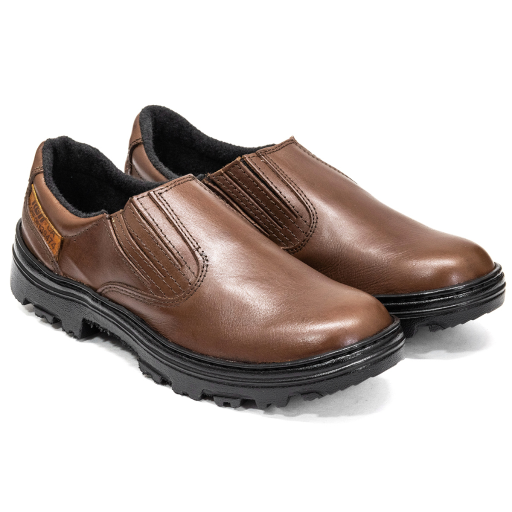 Sapato de Segurança com CA Couro Premium Marrom Bico PVC Unissex