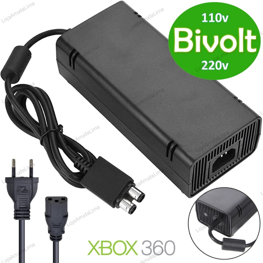Fonte Xbox 360 Slim Compatível Bivolt 110v 220v 2 Pinos Resistente