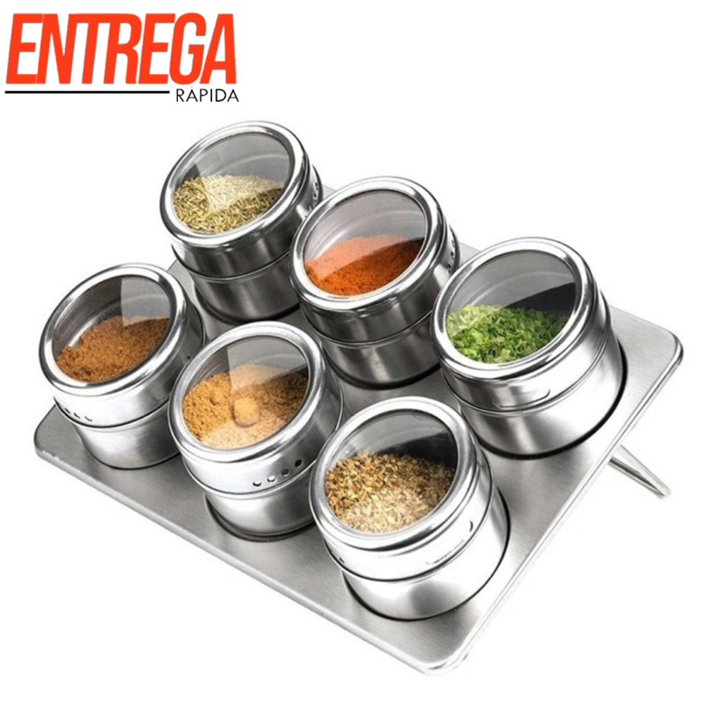 Porta Tempero Condimentos Potes Inox Magnético Imã Geladeira | Shopee ...