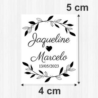 Adesivo para Casamento Mod.35 | 4x5 cm | Taça, Copos, Caixas, Lembrancinha Personalizado Floral