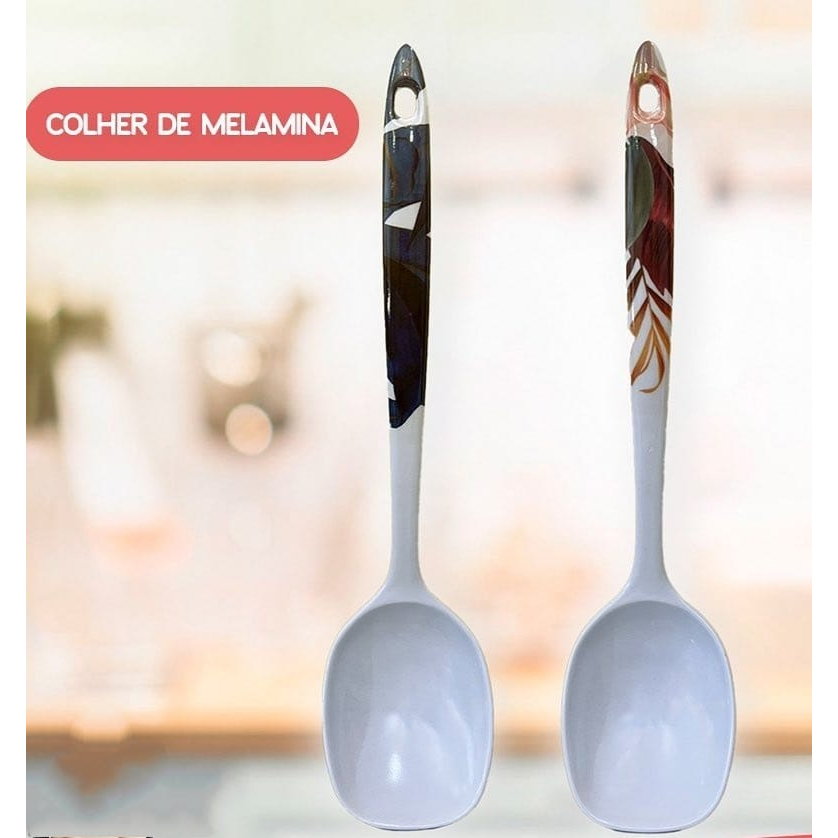 Colher Rasa Branca ou Desenhada de Melamina - Multiuso 28 cm | Shopee ...