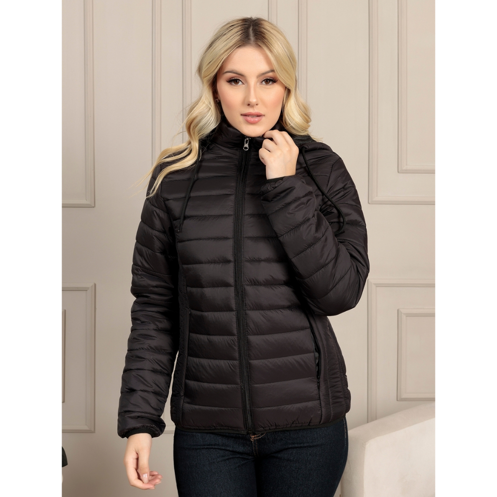 Jaqueta feminino puffer com cordão barra - storetng