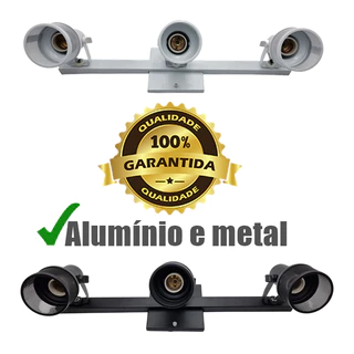Trilho Spot Luminária Telinha 50 cm Branco/Preto Com 3 Focos Dirigíveis Lâmpada Led/Bulbo/ Alumínio/Metal