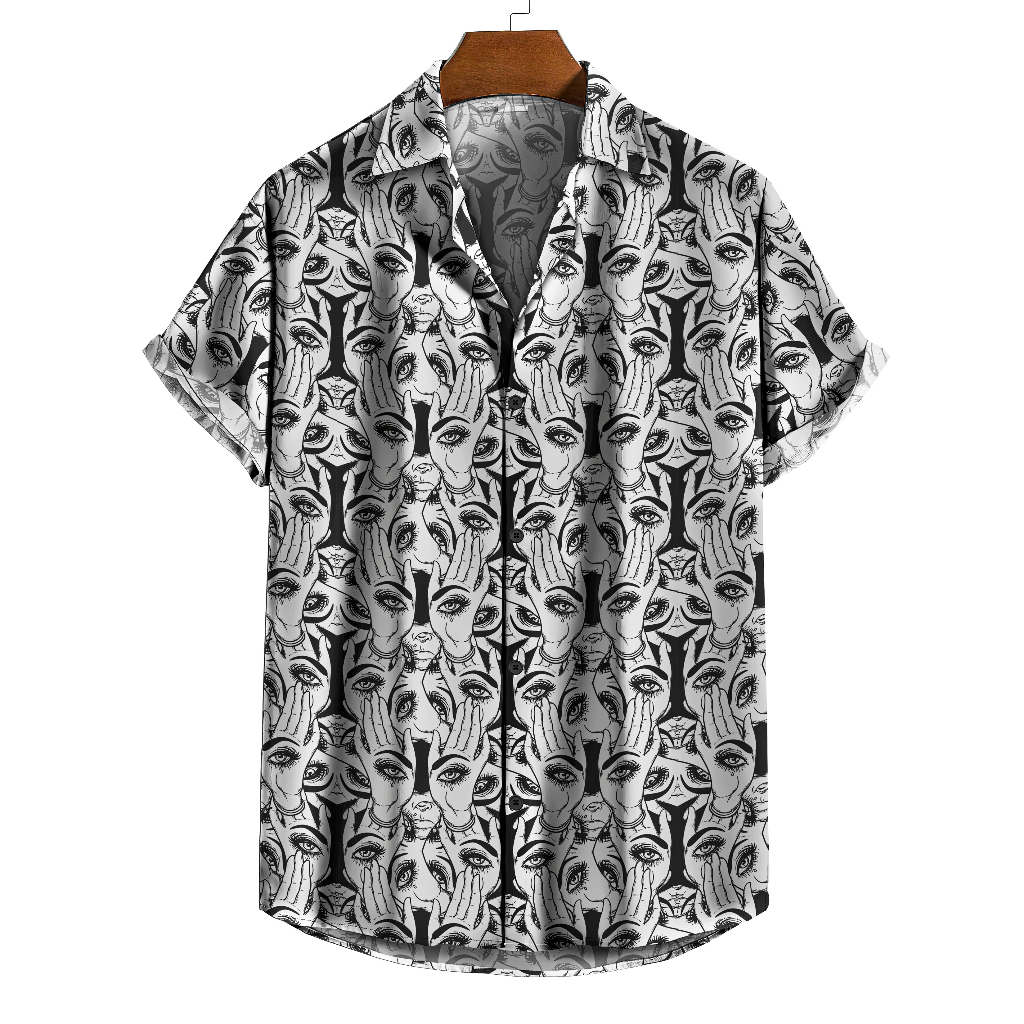 Camisa de botão art psicodélica Olhos na palma da mão [Ref-516]