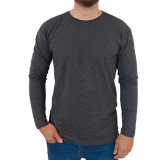 Camiseta Masculina Manga Longa 100% Algodão Básica Lisa
