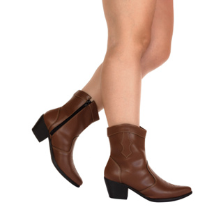 Bota Texana Feminina Cano Curto Salto Baixo Grosso Western Rodeio Country Boiadeira Confortável Via Angel 6901