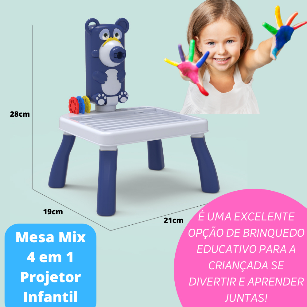 Mesa Mix 4 Em 1 Para Desenhar Projetor Infantil Jogo De Pçs