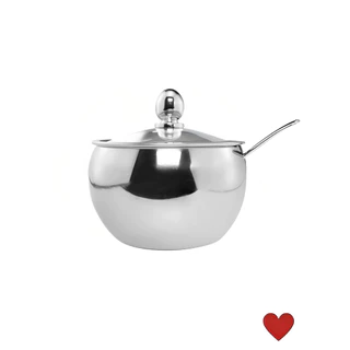 Açucareiro Gourmet c/ Tampa de Vidro e Colher Inox Pequeno Redondo p/ Cozinha Multiuso Porta Tempero