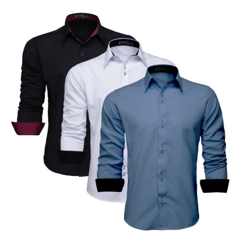 Kit 3 Camisas Social Masculina Slim Blusa Longa Atacado Lisa