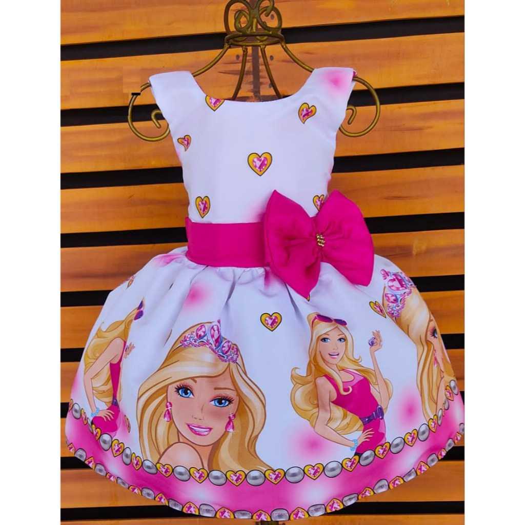 Vestido Infantil Barbie Rosa Xadrez Filme Aniversário Temático