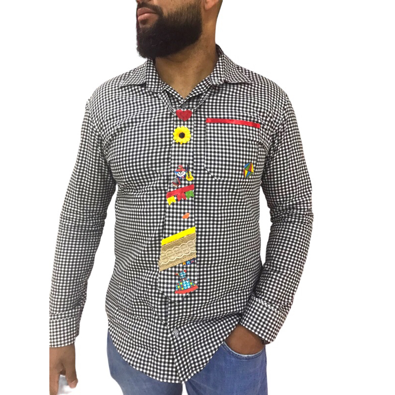 Camisa Masculina Slim Xadrez Festa Junina + Gravata | Shopee Brasil