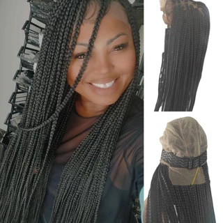 Perucas De Renda Full lace de trança Box braids cor castanho escuro